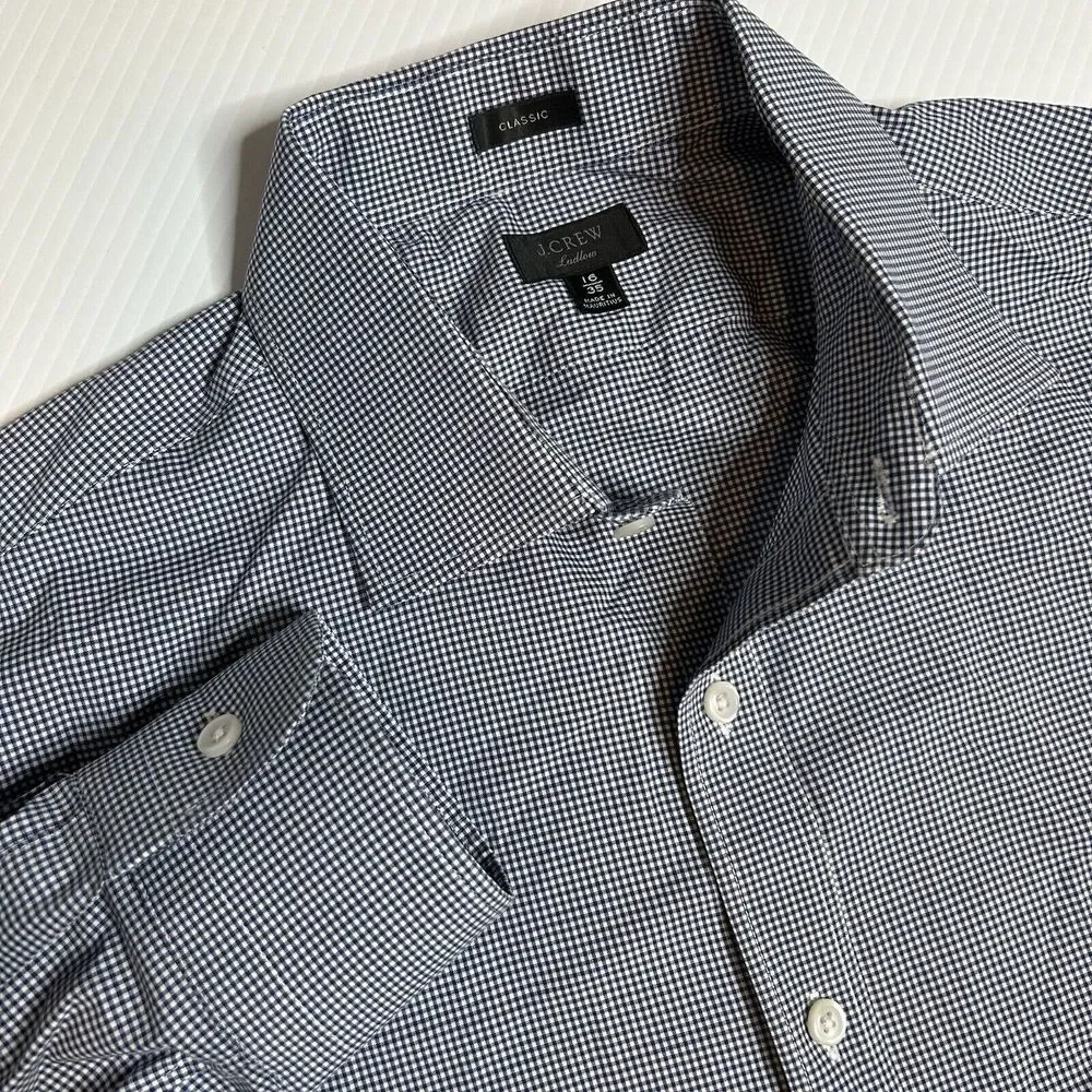 J Crew Men's Size 16 Classic Fit Blue Check Button Up Long Sleeve Shirt